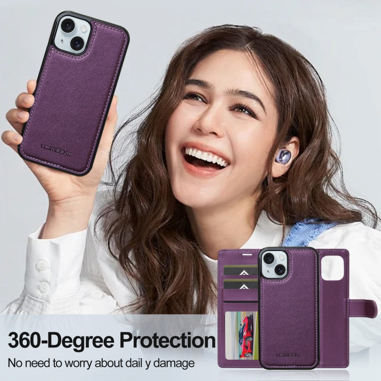 For iPhone 14 LC.IMEEKE L2 Series Detachable Magsafe PU Phone Case with Lanyard(Purple) - iPhone 14 Cases by LC.IMEEKE | Online Shopping UK | buy2fix