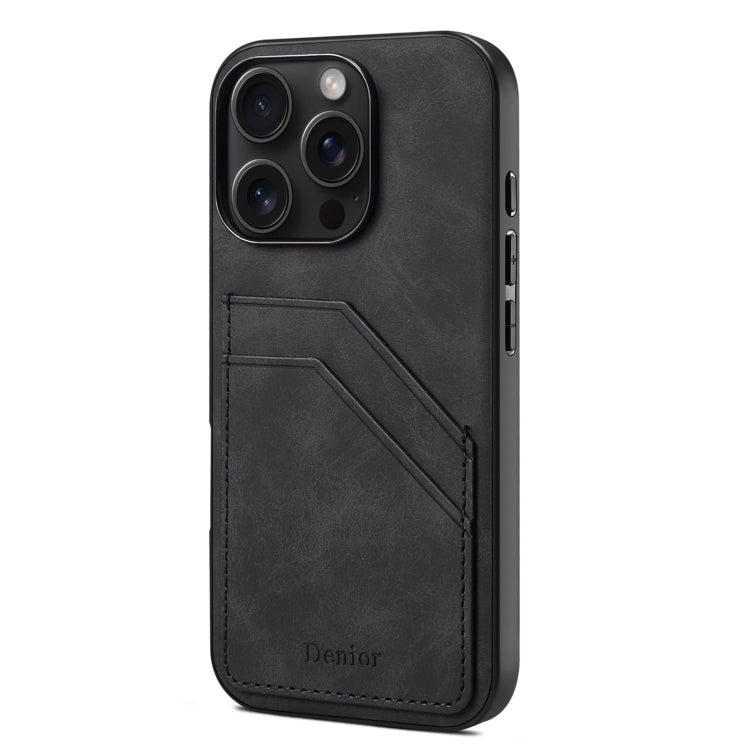 For iPhone 16 Pro Max Denior D09 PU Dual Card Slot Back Cover Phone Case(Black) - iPhone 16 Pro Max Cases by Denior | Online Shopping UK | buy2fix