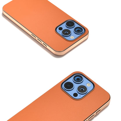 For iPhone 16 Pro Max PU Leather Electroplating Frame Full Coverage Phone Case(Orange) - iPhone 16 Pro Max Cases by buy2fix | Online Shopping UK | buy2fix