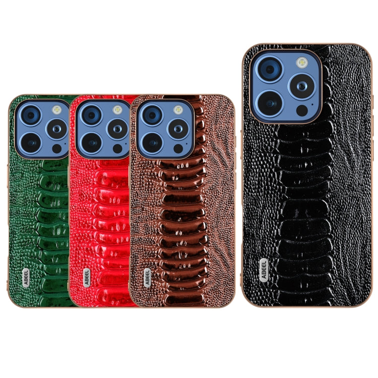 For iPhone 16 Pro ABEEL Electroplating Frame Genuine Leather Weilai Series Phone Case(Red) - iPhone 16 Pro Cases by buy2fix | Online Shopping UK | buy2fix