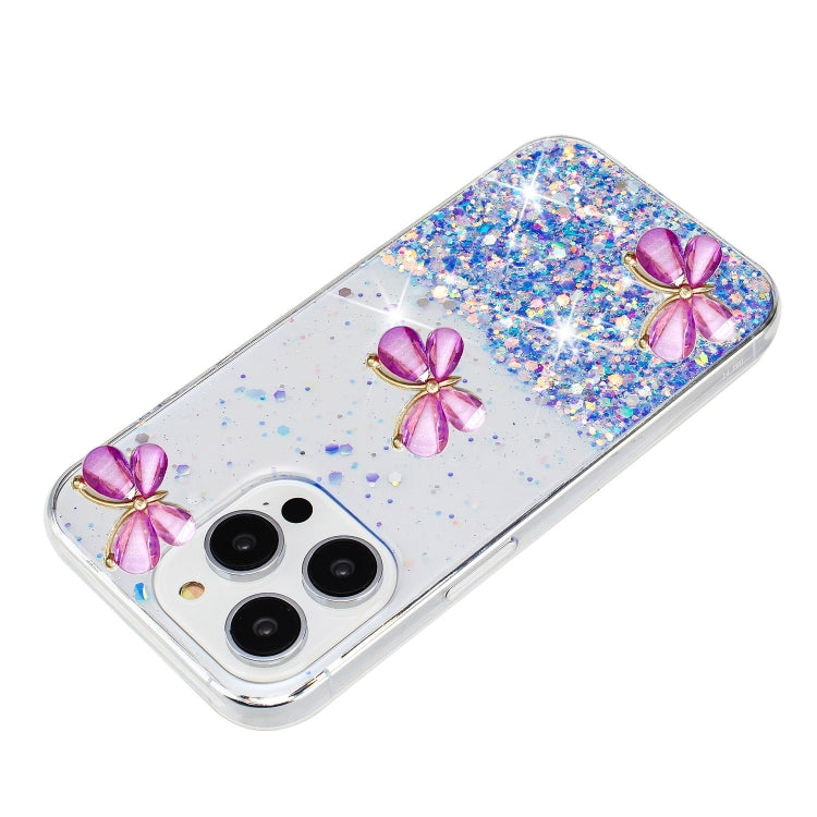 For iPhone 16 Pro Max Luminous Starry Sky Glitter Butterfly TPU Phone Case(Purple) - iPhone 16 Pro Max Cases by buy2fix | Online Shopping UK | buy2fix