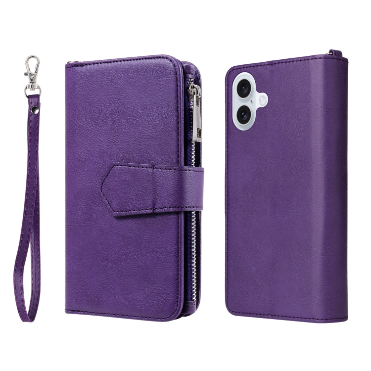 For iPhone 16 Plus Solid Color 2 in 1 Zipper Shockproof Phone Case(Purple) - iPhone 16 Plus Cases by buy2fix | Online Shopping UK | buy2fix