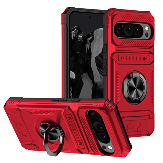 For Google Pixel 9 Pro XL TPU Hybrid PC Shockproof Card Phone Case with Metal Ring Holder(Red) - Google Cases by buy2fix | Online Shopping UK | buy2fix