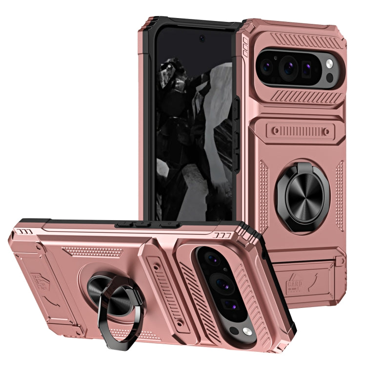 For Google Pixel 9 / 9 Pro TPU Hybrid PC Shockproof Card Phone Case with Metal Ring Holder(Rose Gold) - Google Cases by buy2fix | Online Shopping UK | buy2fix