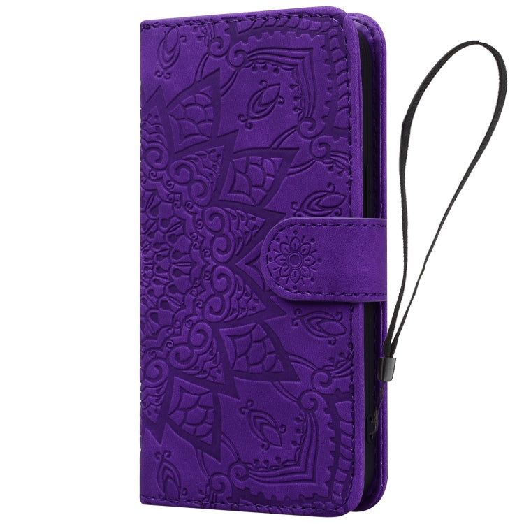 For Google Pixel 9 / 9 Pro Mandala Embossed Dual-Fold Calf Leather Phone Case(Purple) - Google Cases by buy2fix | Online Shopping UK | buy2fix