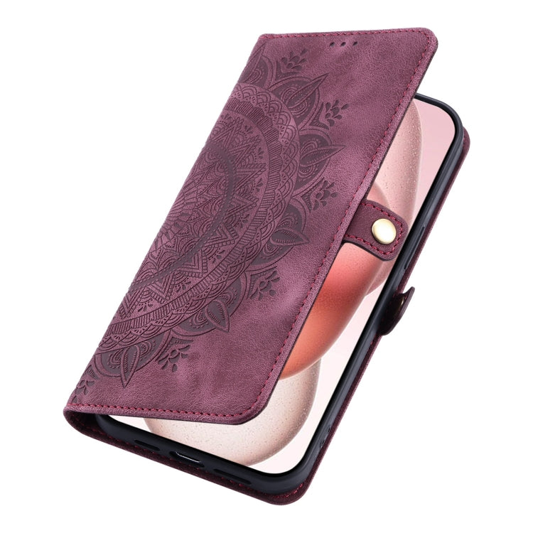 For iPhone 16 Pro Skin Feel Totem Embossed Leather Phone Case(Wine Red) - iPhone 16 Pro Cases by buy2fix | Online Shopping UK | buy2fix