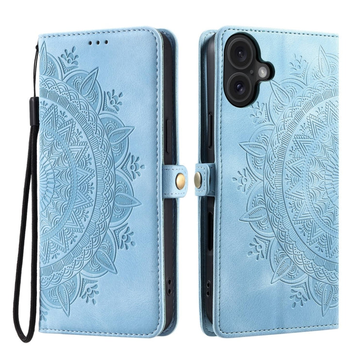 For iPhone 16 Skin Feel Totem Embossed Leather Phone Case(Blue) - iPhone 16 Cases by buy2fix | Online Shopping UK | buy2fix