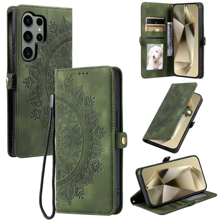 For Samsung Galaxy S25 Ultra 5G Skin Feel Totem Embossed Leather Phone Case(Deep Green) - Galaxy S25 Ultra 5G Cases by buy2fix | Online Shopping UK | buy2fix