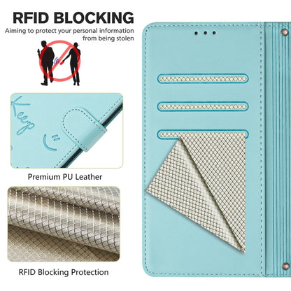 For Samsung Galaxy S25 5G Smile Embossing RFID Leather Phone Case(Mint Green) - Galaxy S25 5G Cases by buy2fix | Online Shopping UK | buy2fix