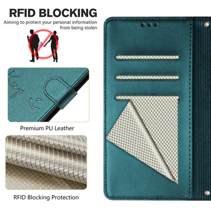 For Samsung Galaxy S25 Ultra 5G Smile Embossing RFID Leather Phone Case(Peacock Green) - Galaxy S25 Ultra 5G Cases by buy2fix | Online Shopping UK | buy2fix