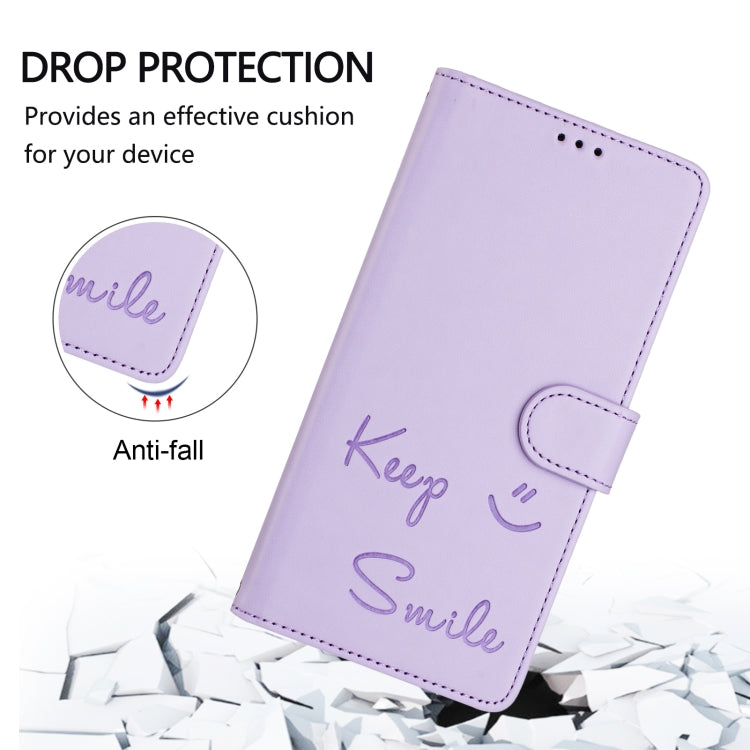 For Samsung Galaxy S25 Ultra 5G Smile Embossing RFID Leather Phone Case(Light Purple) - Galaxy S25 Ultra 5G Cases by buy2fix | Online Shopping UK | buy2fix