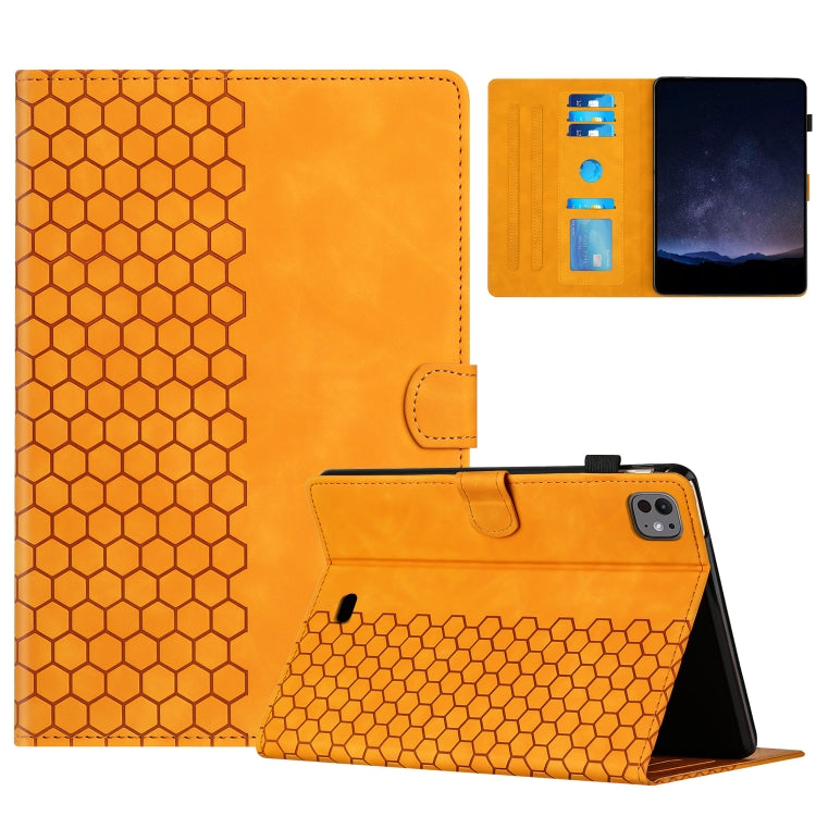 For iPad Pro 11 2024 / Air 10.9 2022 Honeycomb Embossed Leather Smart Tablet Case(Yellow) - iPad Pro 11 2024 Cases by buy2fix | Online Shopping UK | buy2fix