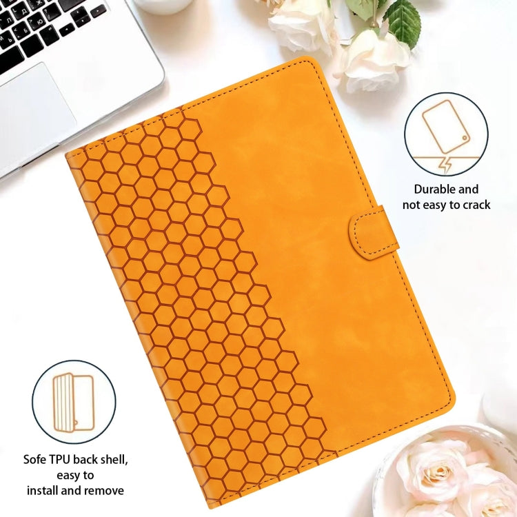 For Samsung Galaxy Tab S9 / S9 FE Honeycomb Embossed Leather Smart Tablet Case(Yellow) - Galaxy Tab S9 Cases by buy2fix | Online Shopping UK | buy2fix