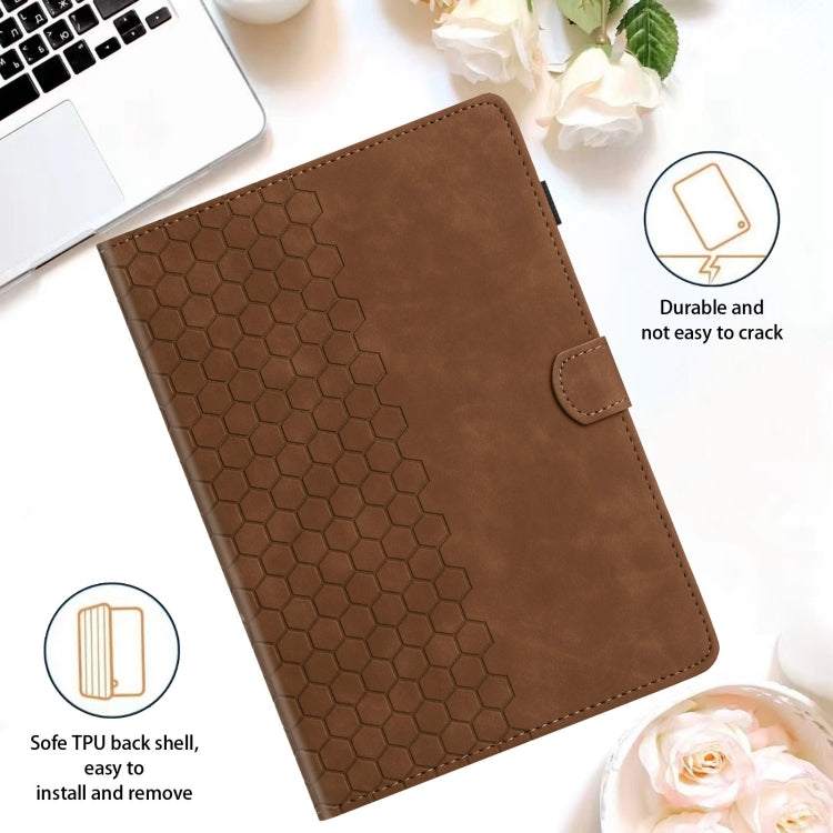 For Samsung Galaxy Tab S9 / S9 FE Honeycomb Embossed Leather Smart Tablet Case(Brown) - Galaxy Tab S9 Cases by buy2fix | Online Shopping UK | buy2fix