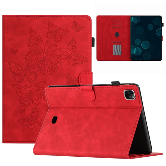 For iPad Pro 11 2024 Butterflies Embossed Leather Smart Tablet Case(Red) - iPad Pro 11 2024 Cases by buy2fix | Online Shopping UK | buy2fix