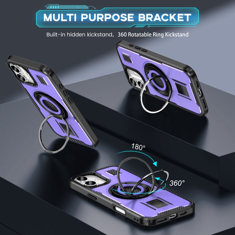 For iPhone 16 Plus Ring Holder Carbon Fiber PC Hybrid TPU Phone Case(Purple) - iPhone 16 Plus Cases by buy2fix | Online Shopping UK | buy2fix