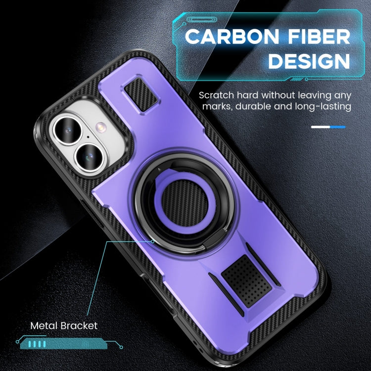 For iPhone 16 Plus Ring Holder Carbon Fiber PC Hybrid TPU Phone Case(Purple) - iPhone 16 Plus Cases by buy2fix | Online Shopping UK | buy2fix