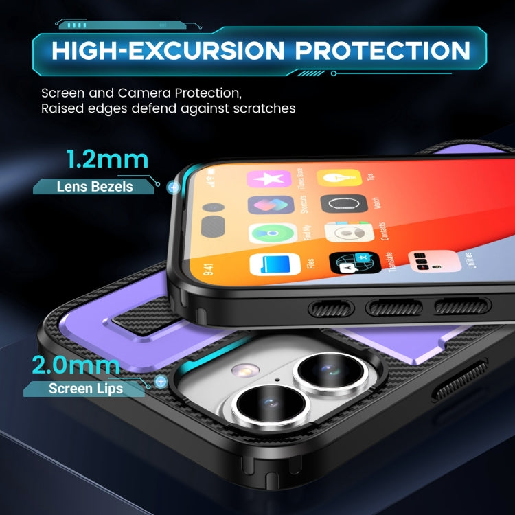 For iPhone 16 Plus Ring Holder Carbon Fiber PC Hybrid TPU Phone Case(Purple) - iPhone 16 Plus Cases by buy2fix | Online Shopping UK | buy2fix