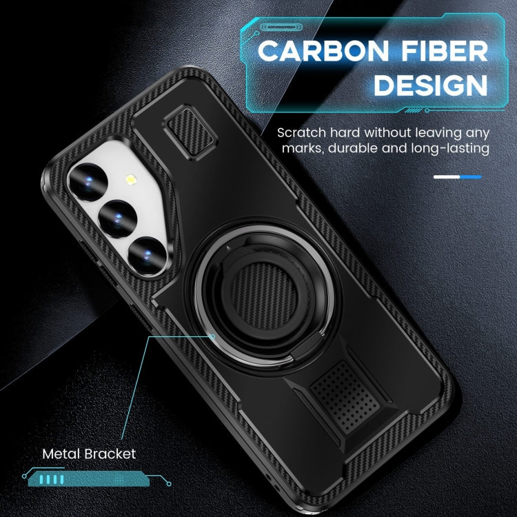 For Samsung Galaxy S25 5G Ring Holder Carbon Fiber PC Hybrid TPU Phone Case(Black) - Galaxy S25 5G Cases by buy2fix | Online Shopping UK | buy2fix