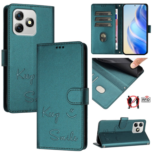 For Ulefone Note 18 Ultra 5G Smile Embossing RFID Leather Phone Case(Peacock Green) - Ulefone Cases by buy2fix | Online Shopping UK | buy2fix