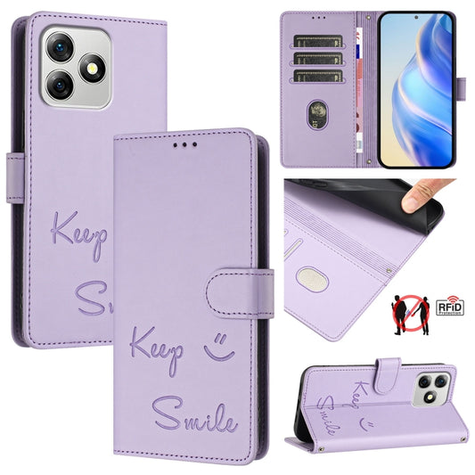 For Ulefone Note 18 Ultra 5G Smile Embossing RFID Leather Phone Case(Light Purple) - Ulefone Cases by buy2fix | Online Shopping UK | buy2fix