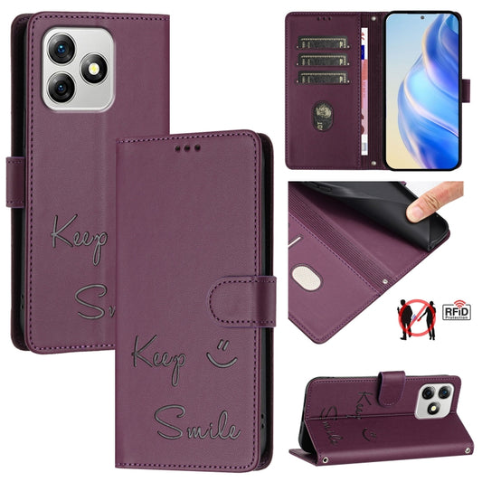 For Ulefone Note 18 Ultra 5G Smile Embossing RFID Leather Phone Case(Violet) - Ulefone Cases by buy2fix | Online Shopping UK | buy2fix