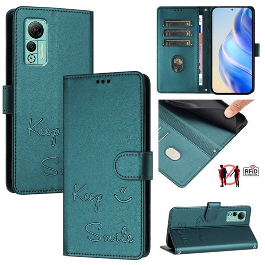 For Ulefone Note 14 Smile Embossing RFID Leather Phone Case(Peacock Green) - Ulefone Cases by buy2fix | Online Shopping UK | buy2fix