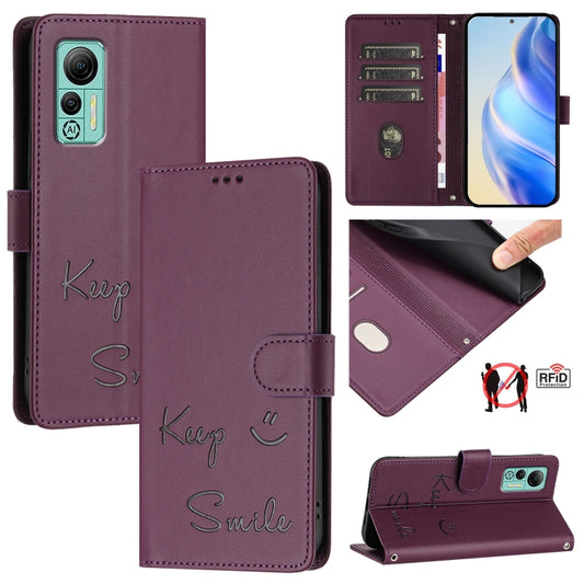 For Ulefone Note 14 Smile Embossing RFID Leather Phone Case(Violet) - Ulefone Cases by buy2fix | Online Shopping UK | buy2fix