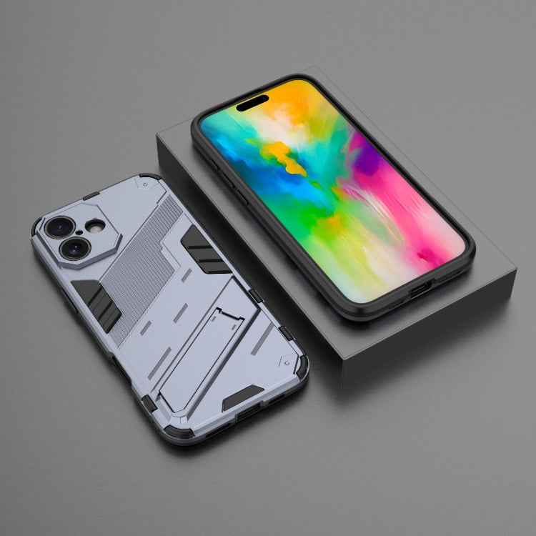 For iPhone 16 Plus Punk Armor 2 in 1 PC + TPU Phone Case with Holder(Grey) - iPhone 16 Plus Cases by buy2fix | Online Shopping UK | buy2fix