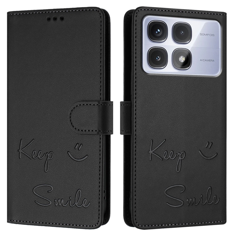 For Redmi K70 Ultra 5G Global Smile Embossing RFID Leather Phone Case(Black) - Xiaomi Cases by buy2fix | Online Shopping UK | buy2fix