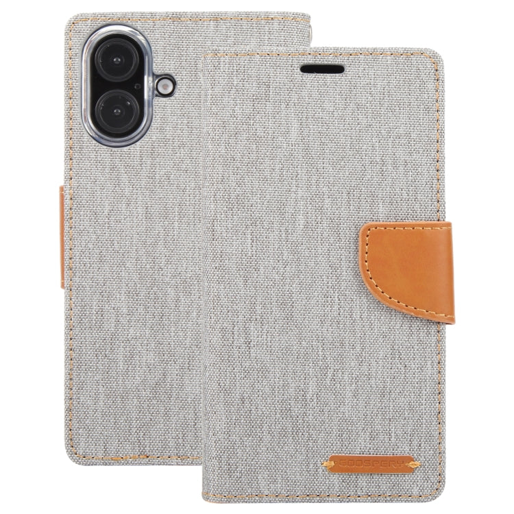 For iPhone 16 GOOSPERY CANVAS DIARY Fabric Texture Flip Leather Phone Case(Grey) - iPhone 16 Cases by GOOSPERY | Online Shopping UK | buy2fix