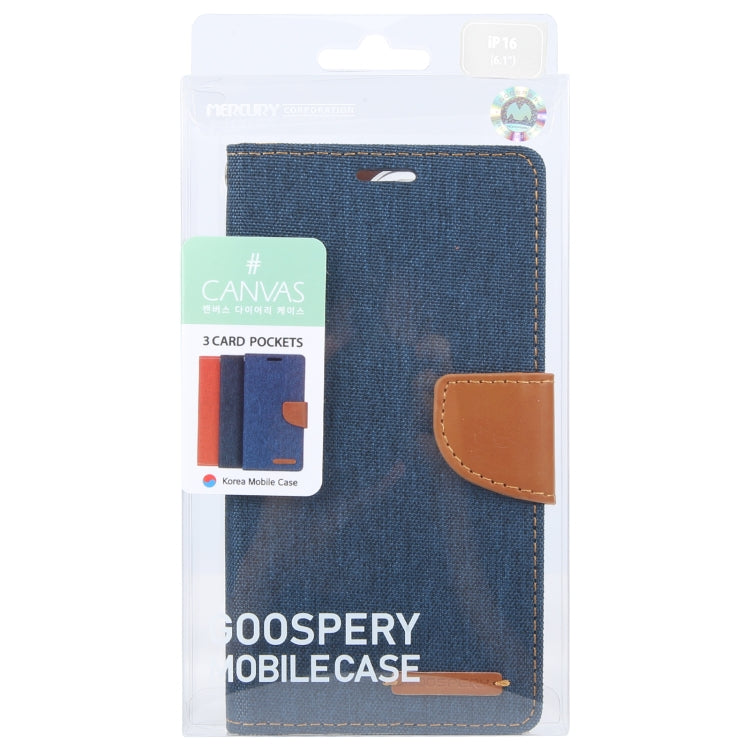 For iPhone 16 GOOSPERY CANVAS DIARY Fabric Texture Flip Leather Phone Case(Navy Blue) - iPhone 16 Cases by GOOSPERY | Online Shopping UK | buy2fix