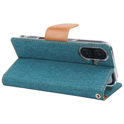 For iPhone 16 GOOSPERY CANVAS DIARY Fabric Texture Flip Leather Phone Case(Green) - iPhone 16 Cases by GOOSPERY | Online Shopping UK | buy2fix