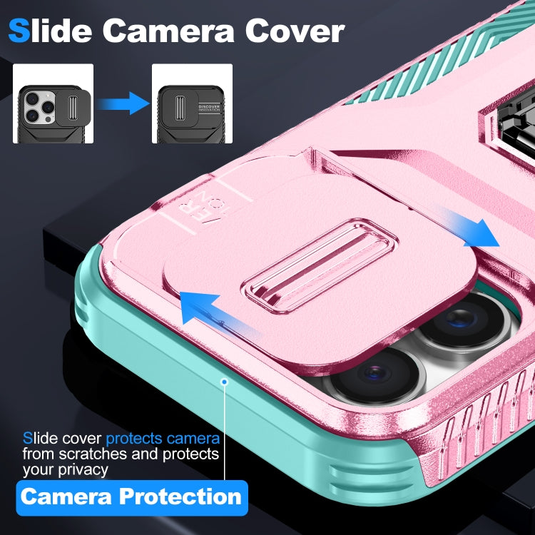 For iPhone 16 Pro Sliding Camshield Holder Phone Case(Pink + Grey Green) - iPhone 16 Pro Cases by buy2fix | Online Shopping UK | buy2fix