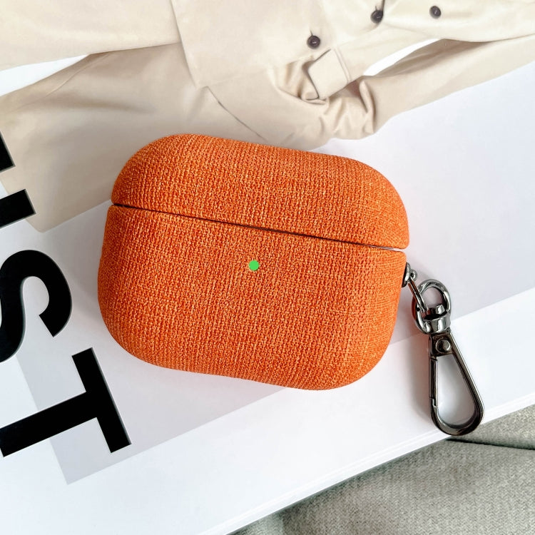 For AirPods 4 Fine Cloth Texture Earbuds Box PC Case with Hook(Orange) - For AirPods 4 by buy2fix | Online Shopping UK | buy2fix