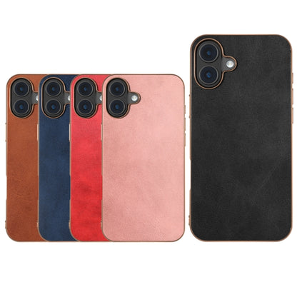 For iPhone 16 Plus Nano Electroplating Dual Color Cowhide Texture Protective Phone Case(Rose Gold) - iPhone 16 Plus Cases by buy2fix | Online Shopping UK | buy2fix