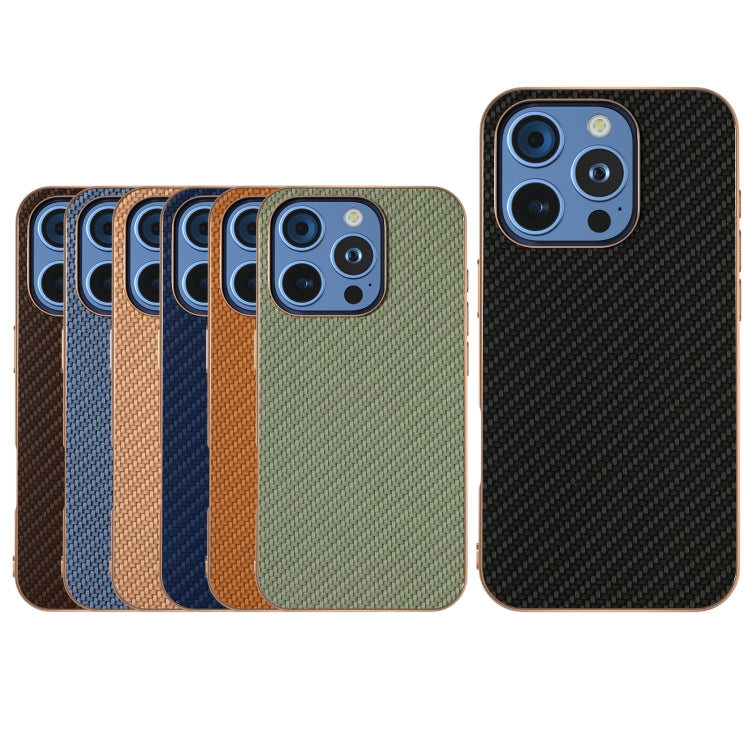 For iPhone 16 Pro Max Nano Electroplating Carbon Fiber Texture Phone Case(Gold) - iPhone 16 Pro Max Cases by buy2fix | Online Shopping UK | buy2fix