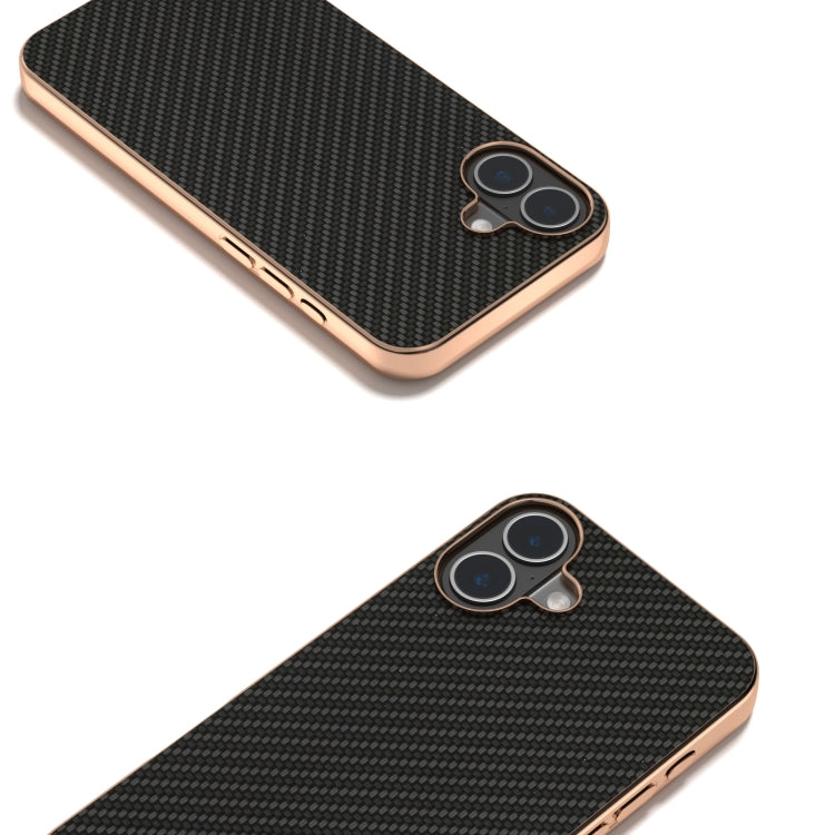 For iPhone 16 Plus Nano Electroplating Carbon Fiber Texture Phone Case(Black) - iPhone 16 Plus Cases by buy2fix | Online Shopping UK | buy2fix