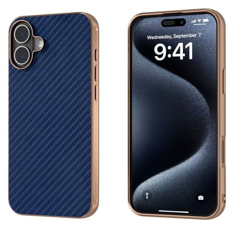 For iPhone 16 Plus Nano Electroplating Carbon Fiber Texture Phone Case(Navy Blue) - iPhone 16 Plus Cases by buy2fix | Online Shopping UK | buy2fix