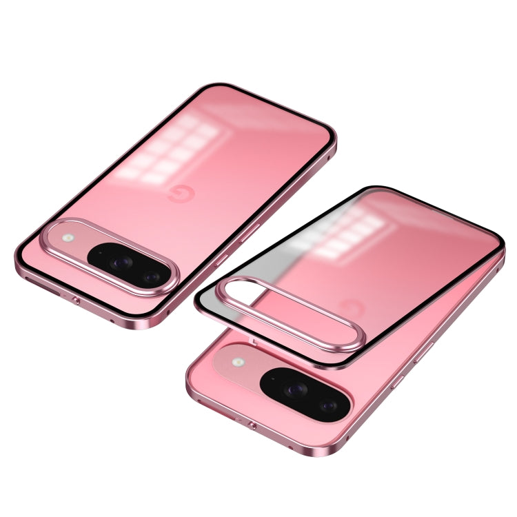 For Google Pixel 9 / 9 Pro Snap Buckle Metal Frame Frosted Phone Case(Pink) - Google Cases by buy2fix | Online Shopping UK | buy2fix