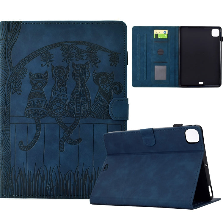 For iPad Pro 11 2024 Cats Embossed Leather Smart Tablet Case(Dark Blue) - iPad Pro 11 2024 Cases by buy2fix | Online Shopping UK | buy2fix