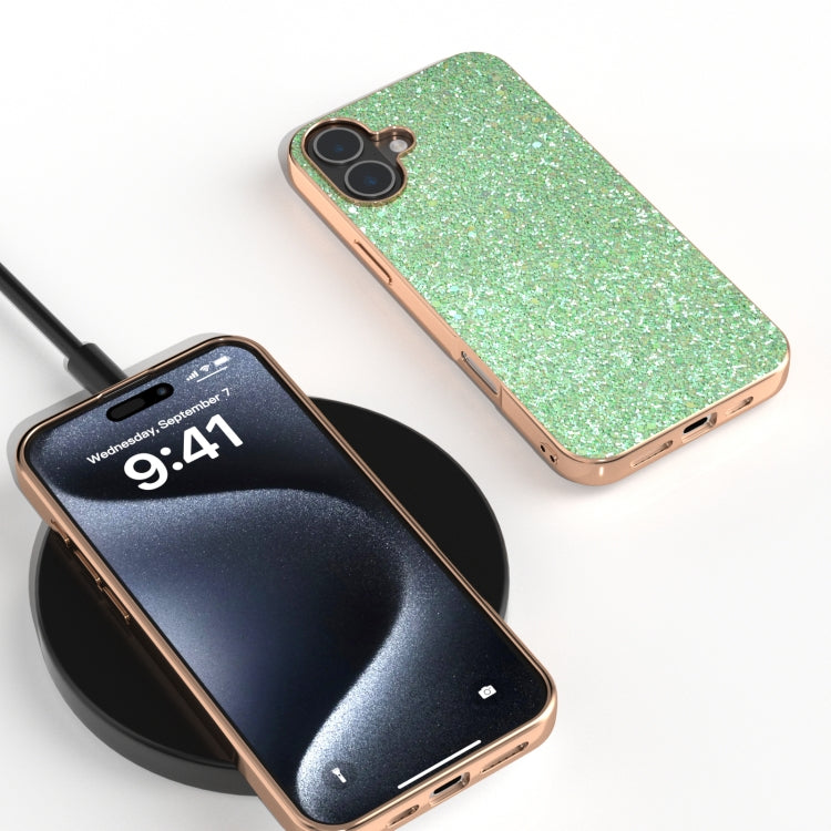 For iPhone 16 Electroplating Frame Colorful Glitter Phone Case(Dark Green) - iPhone 16 Cases by buy2fix | Online Shopping UK | buy2fix