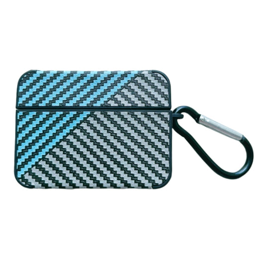 For AirPods 3 Carbon Fibre Texture PU Earbuds Box PC Case with Hook(Sky Blue) - For AirPods 3 by buy2fix | Online Shopping UK | buy2fix