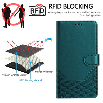 For Google Pixel 9 / 9 Pro Honeycomb Embossing RFID Leather Phone Case(Peacock Green) - Google Cases by buy2fix | Online Shopping UK | buy2fix