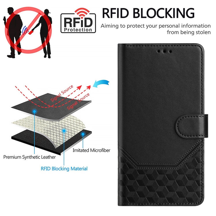 For Google Pixel 9 Pro XL Honeycomb Embossing RFID Leather Phone Case(Black) - Google Cases by buy2fix | Online Shopping UK | buy2fix