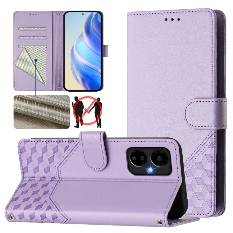 For Boost Mobile Celero 5G 2024 Honeycomb Embossing RFID Leather Phone Case(Light Purple) - More Brand by buy2fix | Online Shopping UK | buy2fix