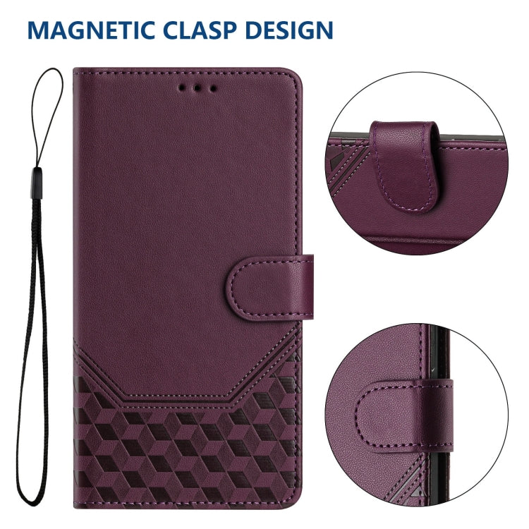 For Boost Mobile Celero 5G+ 2024 Honeycomb Embossing RFID Leather Phone Case(Violet) - More Brand by buy2fix | Online Shopping UK | buy2fix