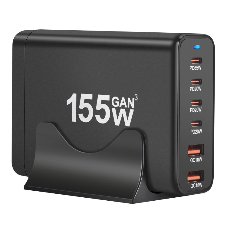 155W 4Type-C, 2USB 6-Ports Desktop Fast Charger, Plug Type:EU Plug(Black) - Multifunction Charger by buy2fix | Online Shopping UK | buy2fix