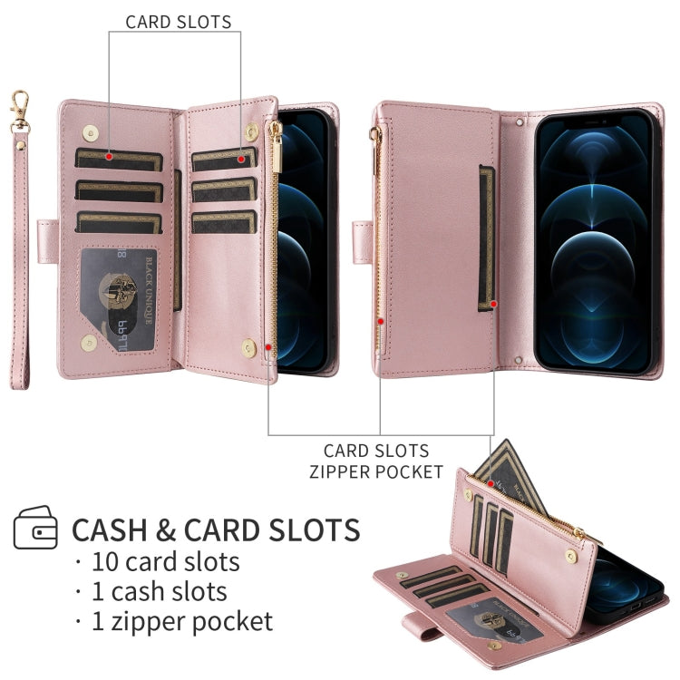 For iPhone 16 Pro Crossbody Zipper Wallet Rhombus Leather Phone Case(Rose Gold) - iPhone 16 Pro Cases by buy2fix | Online Shopping UK | buy2fix