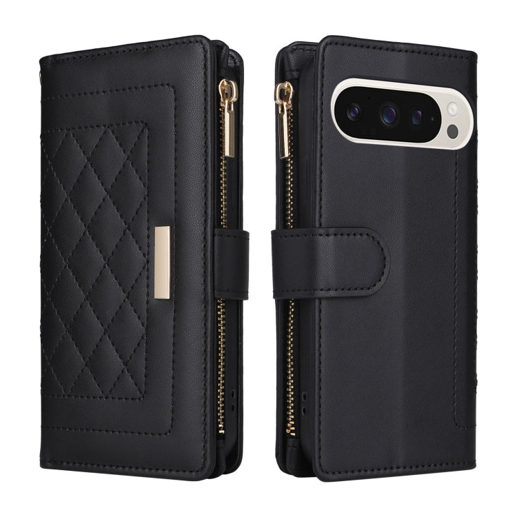 For Google Pixel 9 / 9 Pro Crossbody Zipper Wallet Rhombus Leather Phone Case(Black) - Google Cases by buy2fix | Online Shopping UK | buy2fix